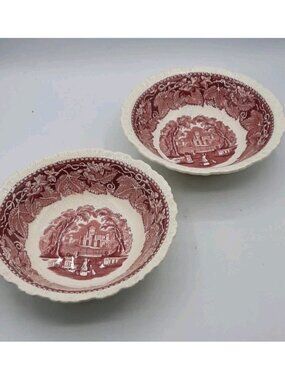 Vintage Mason's Vista Ironstone Pink Coupe Two Cereal Bowls READ